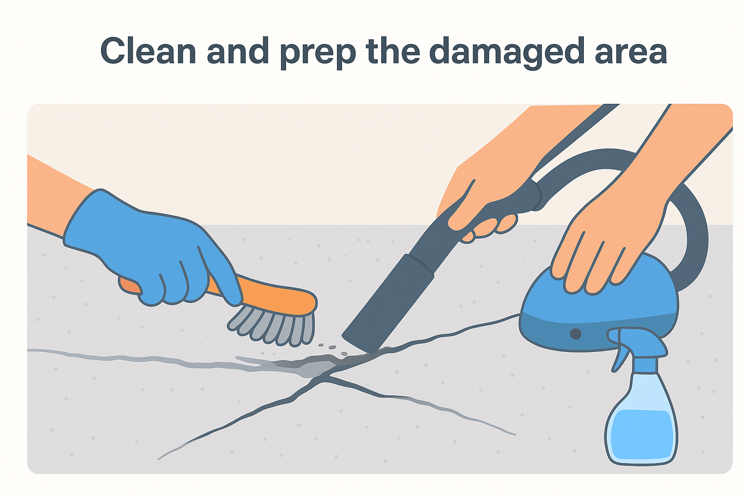 Clean and prep the damaged area