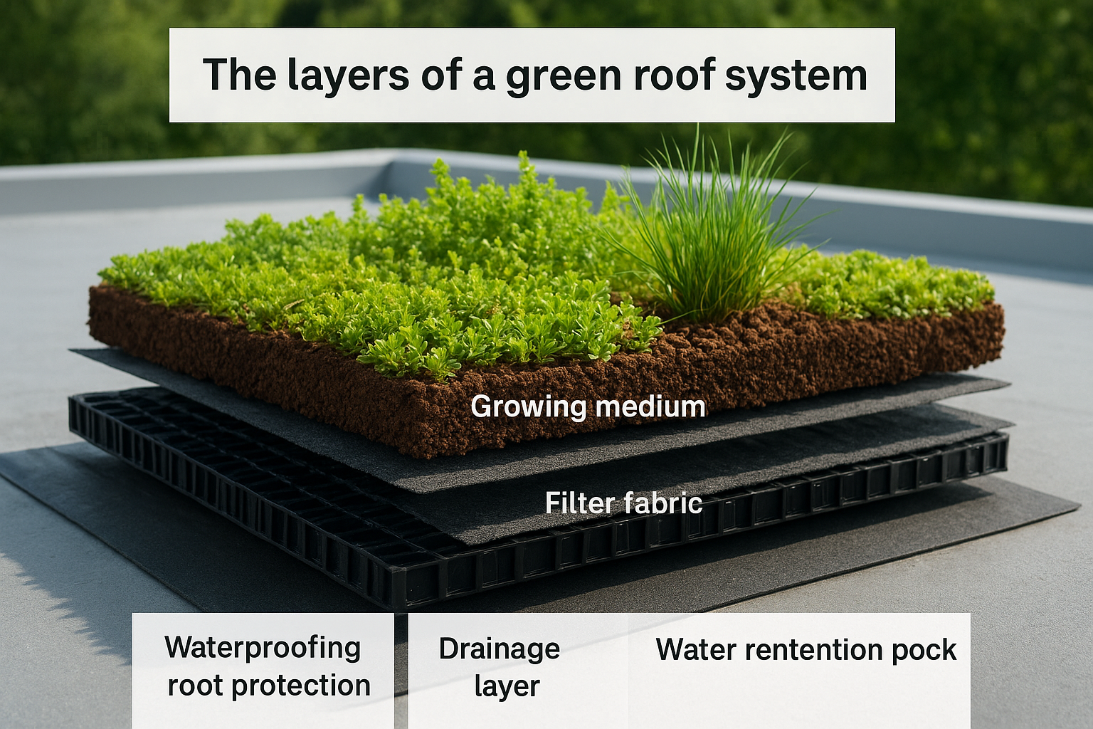 The layers of a green roof system