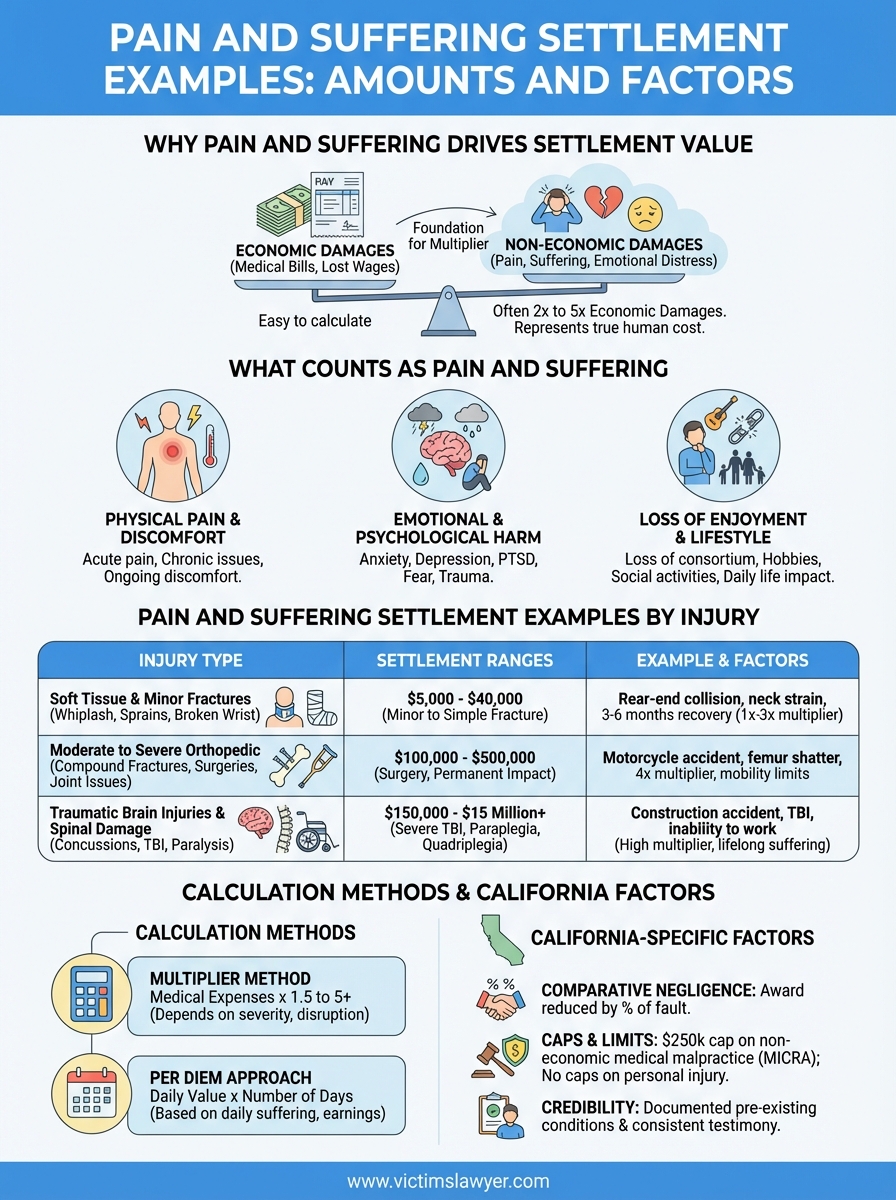 pain and suffering settlement examples infographic