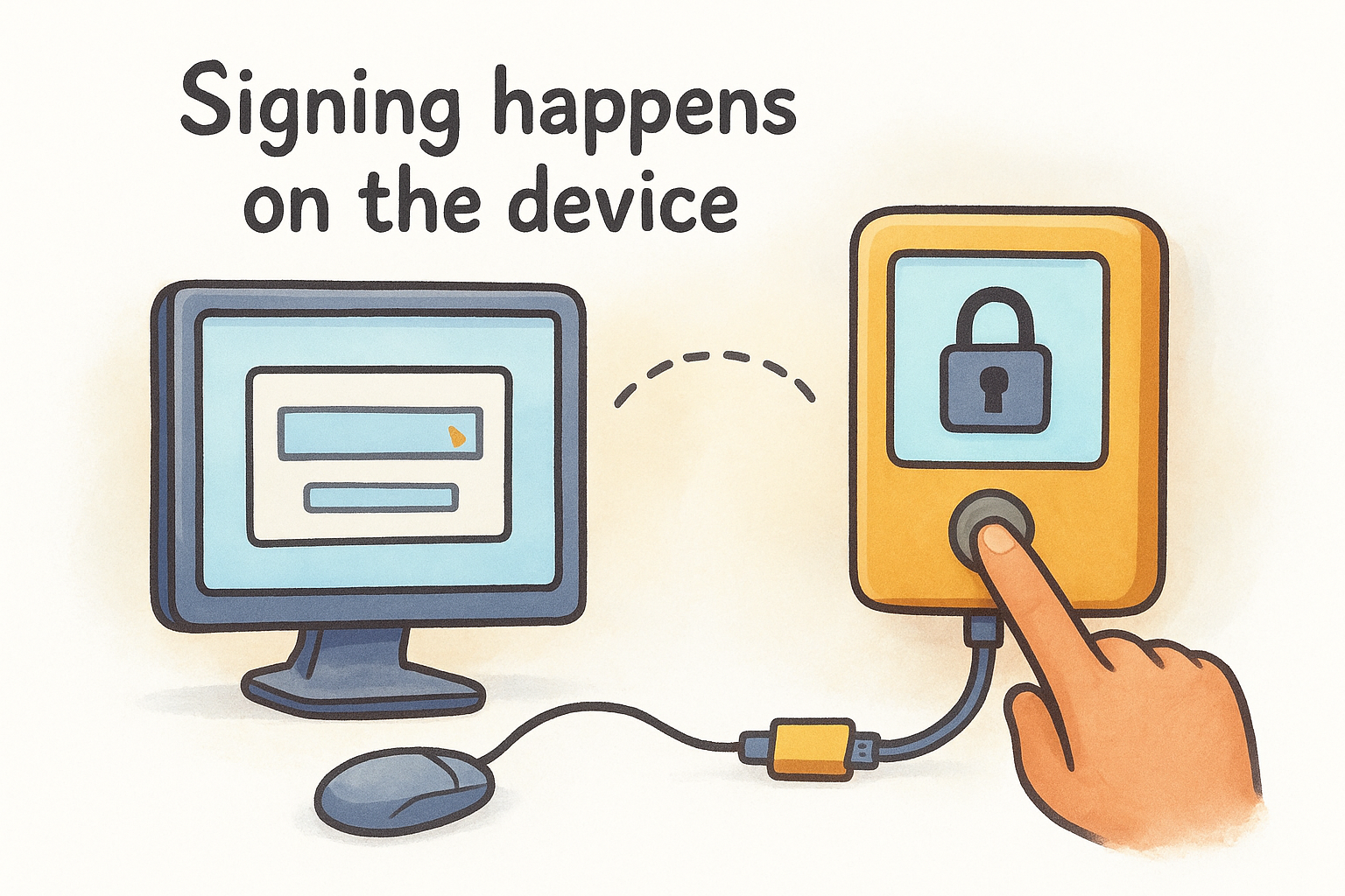 Signing happens on the device