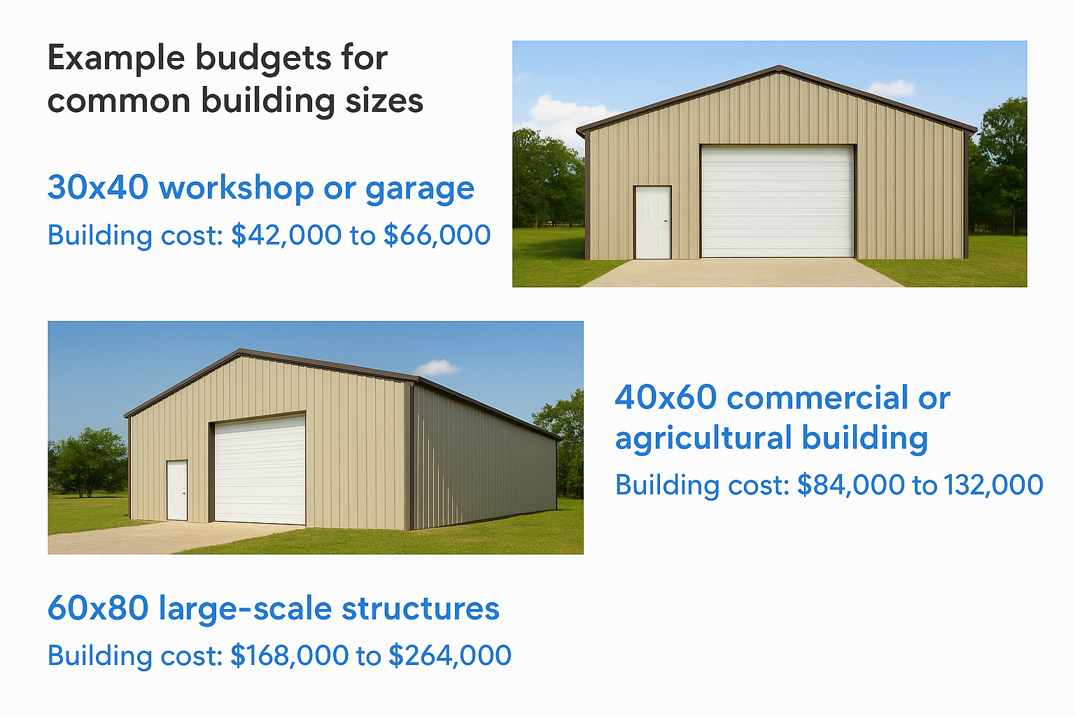 Example budgets for common building sizes