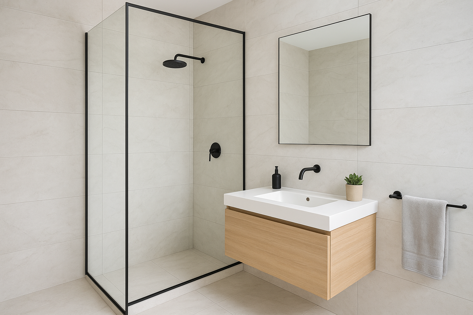 1. Large-format porcelain for a clean spa look