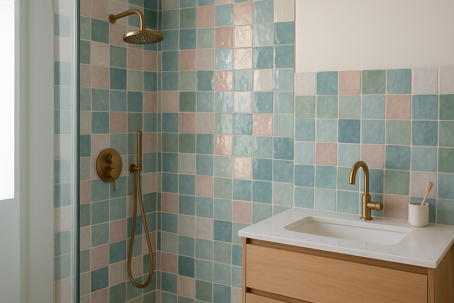 4. Zellige-look glossy tile for soft, handmade movement