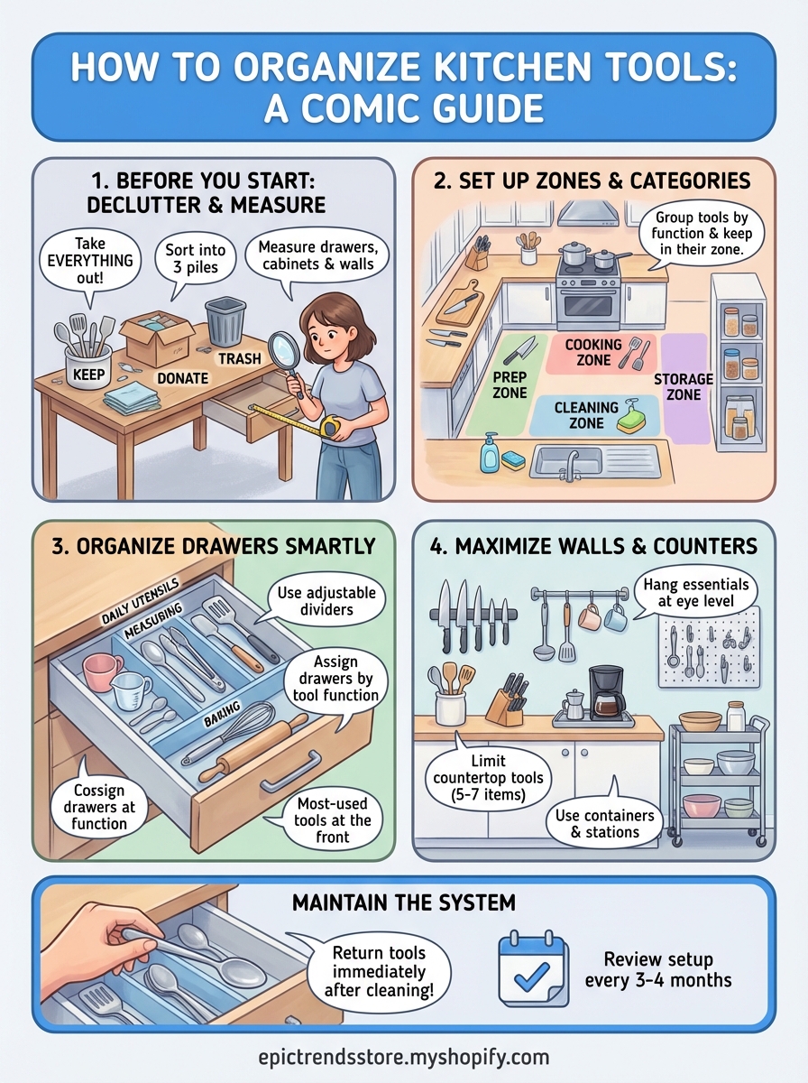 how to organize kitchen tools infographic