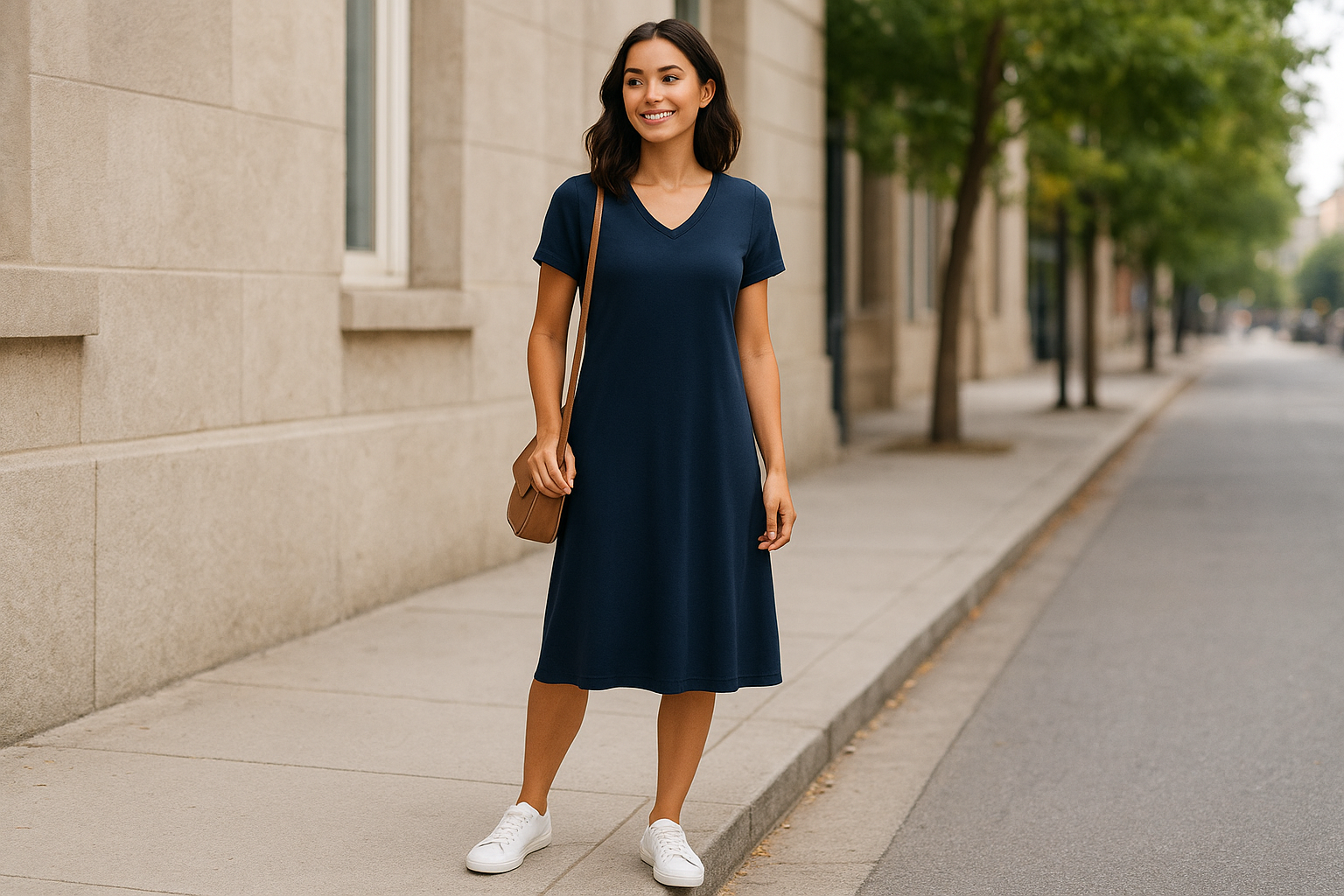 1. JudyP Tencel travel dress with sneakers