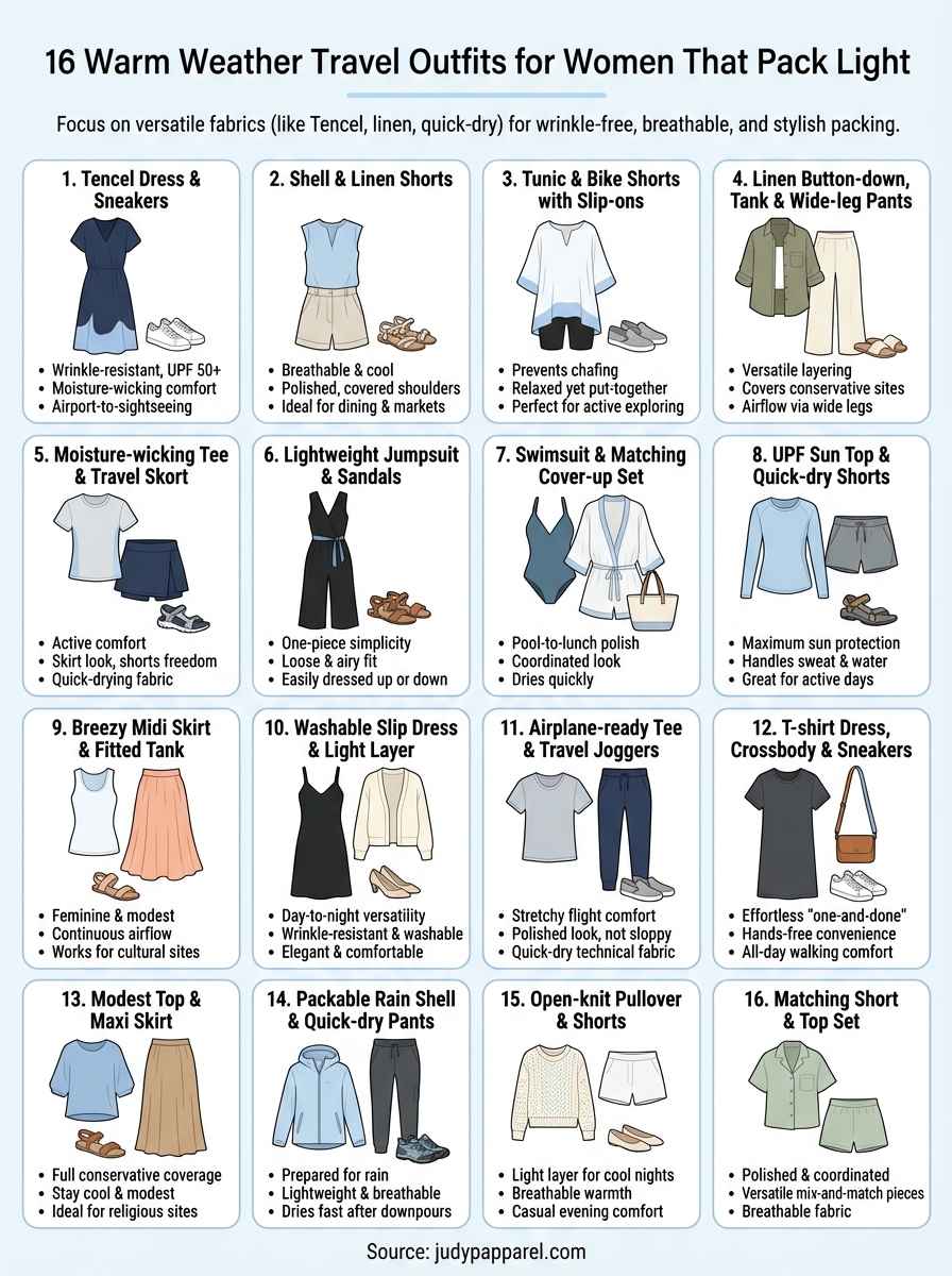 warm weather travel outfits women infographic