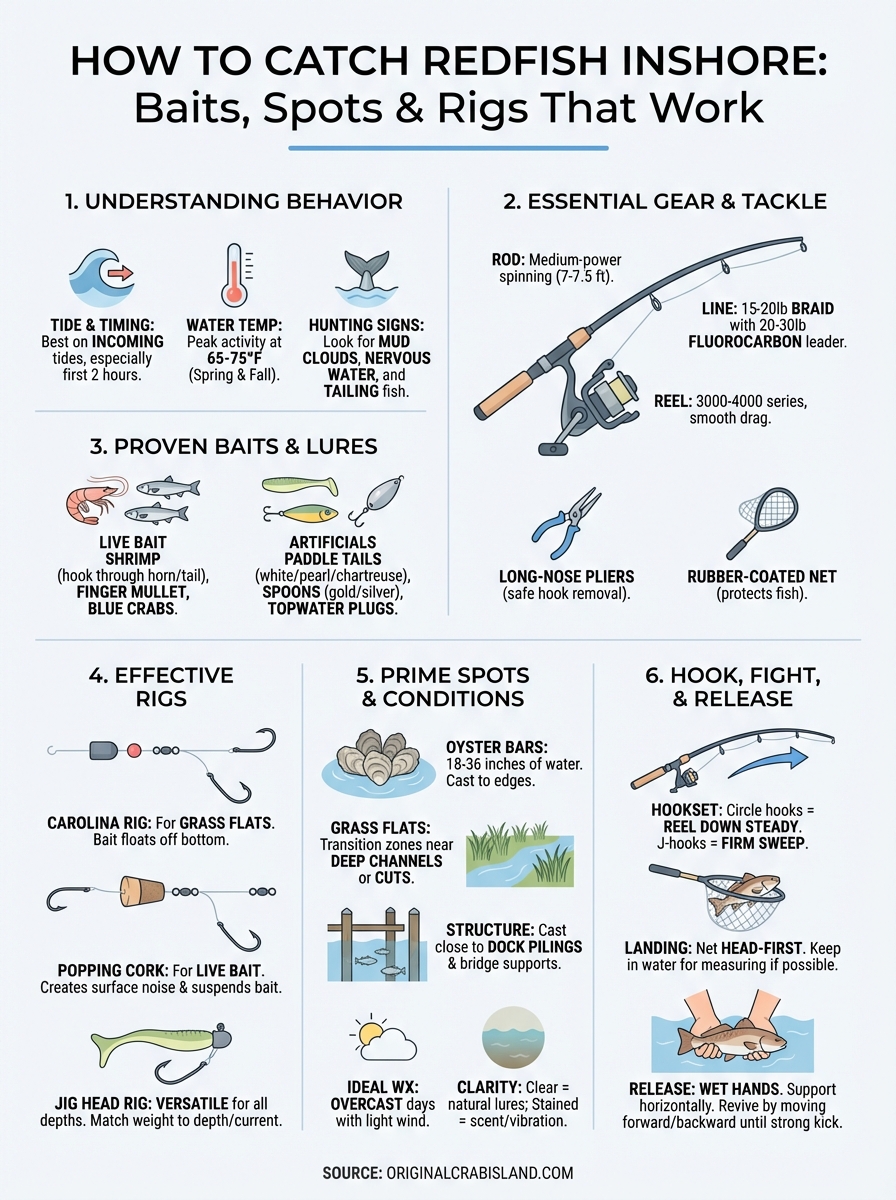 how to catch redfish inshore infographic