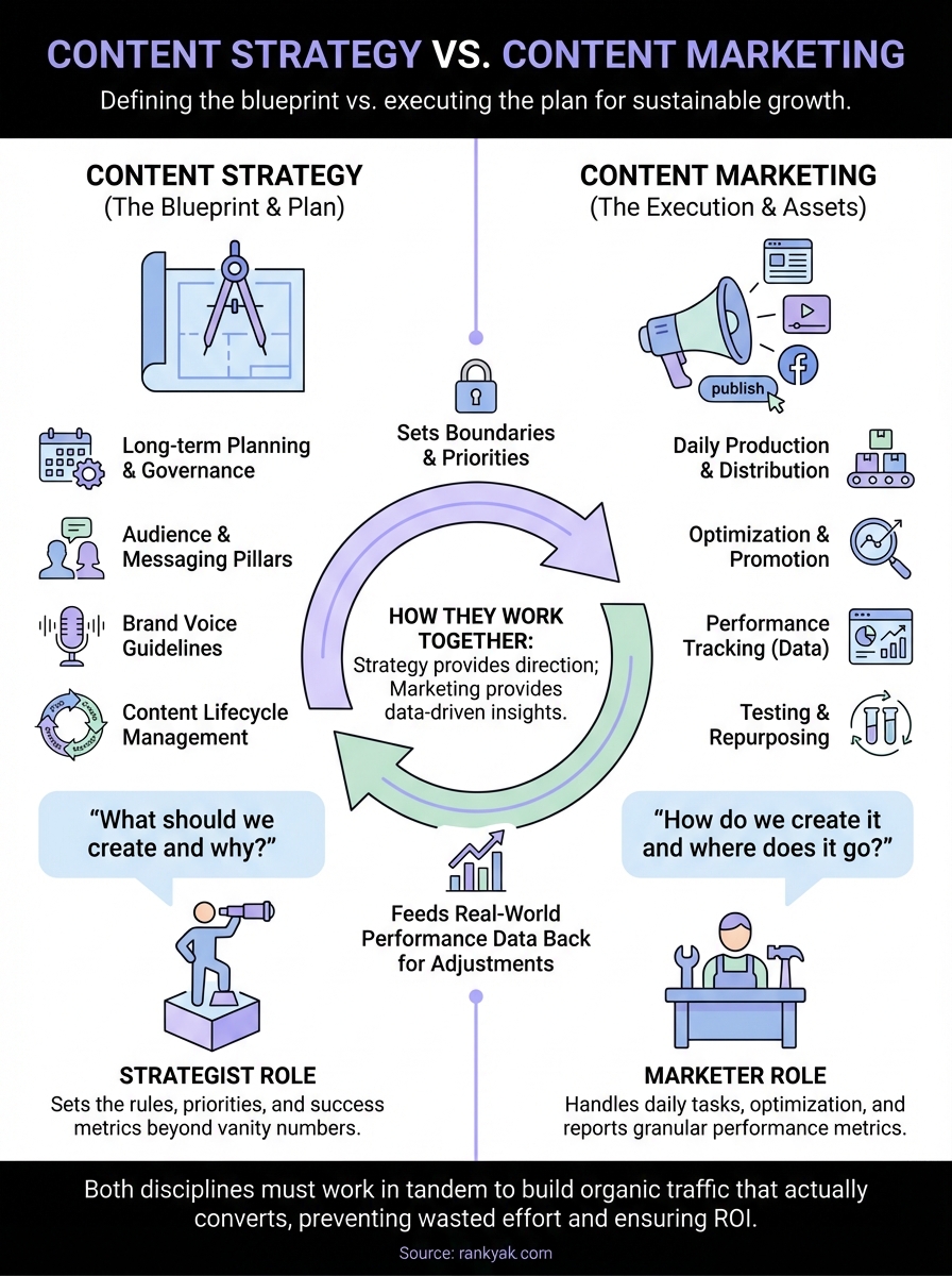 content strategy vs content marketing infographic
