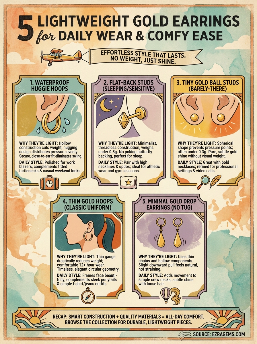 lightweight gold earrings for daily wear infographic