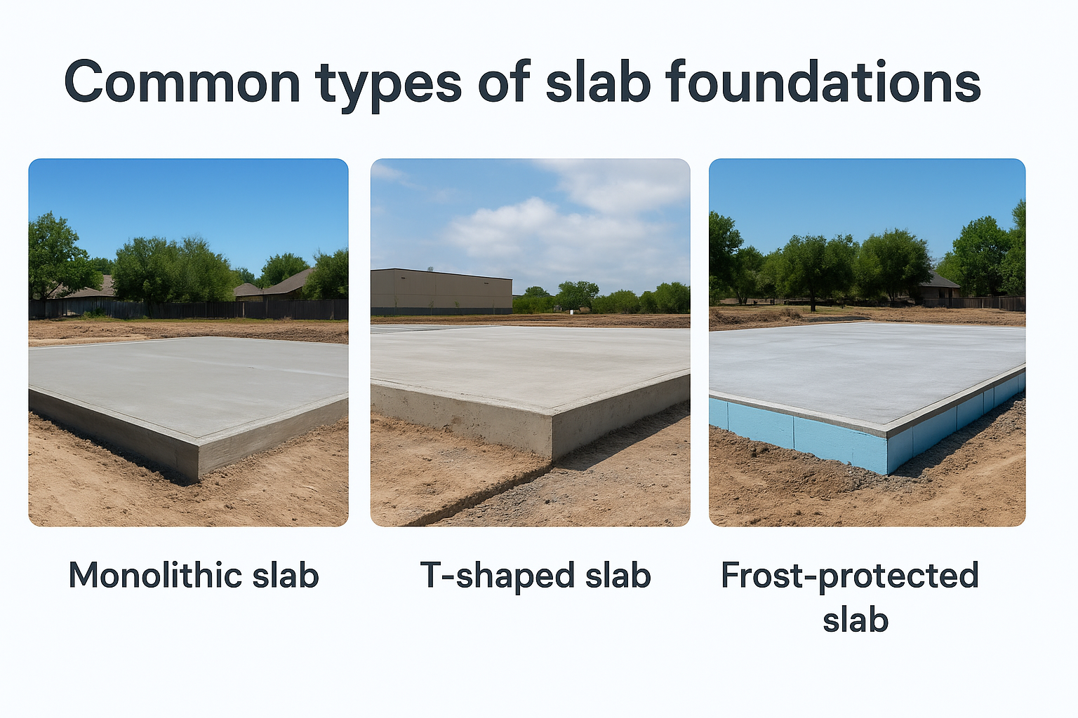 Common types of slab foundations