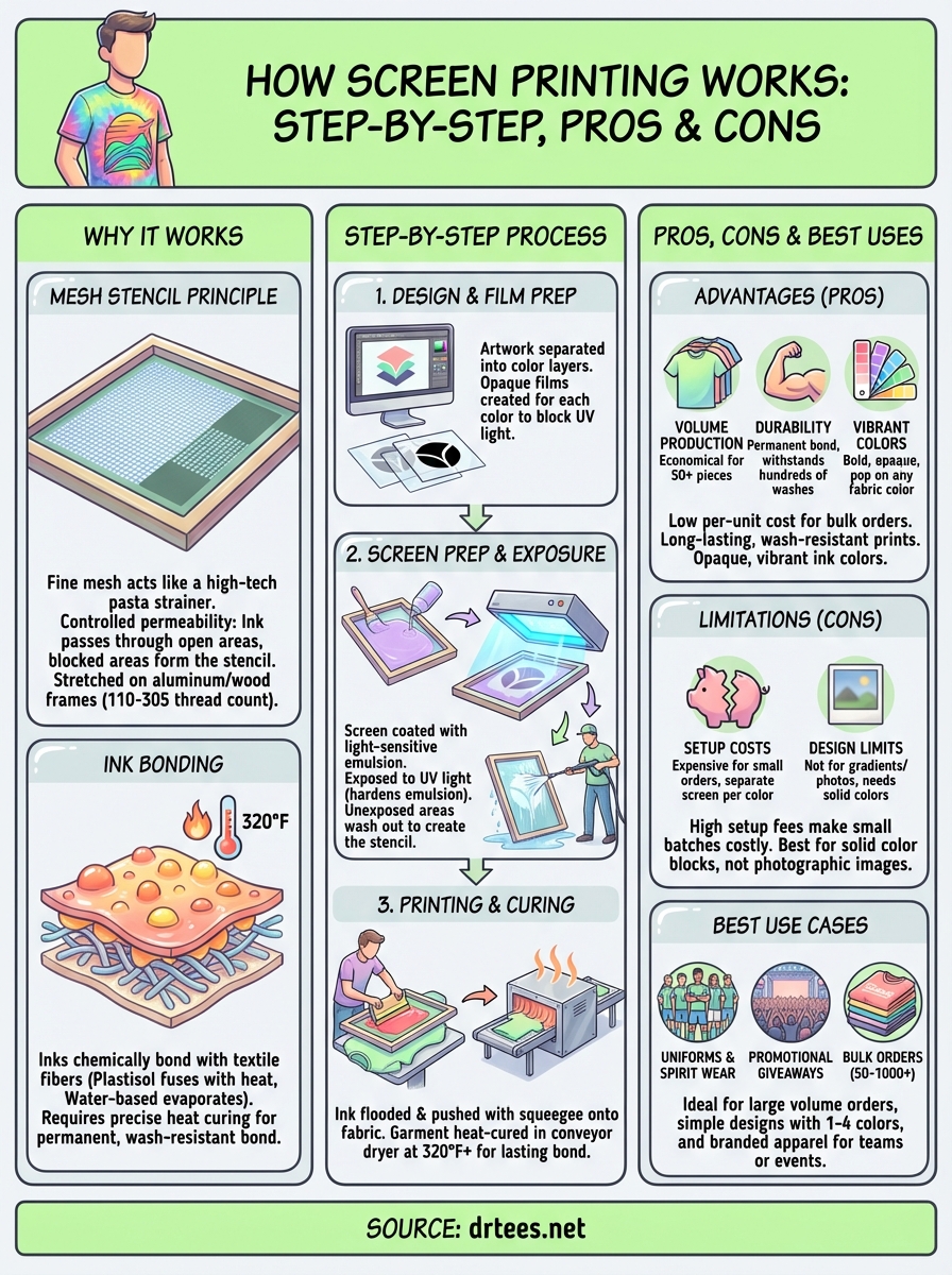 Screen Printing Process Explained How Does Screen Printing Work? Step-By-Step, Pros & Cons | Dr Tee's ...