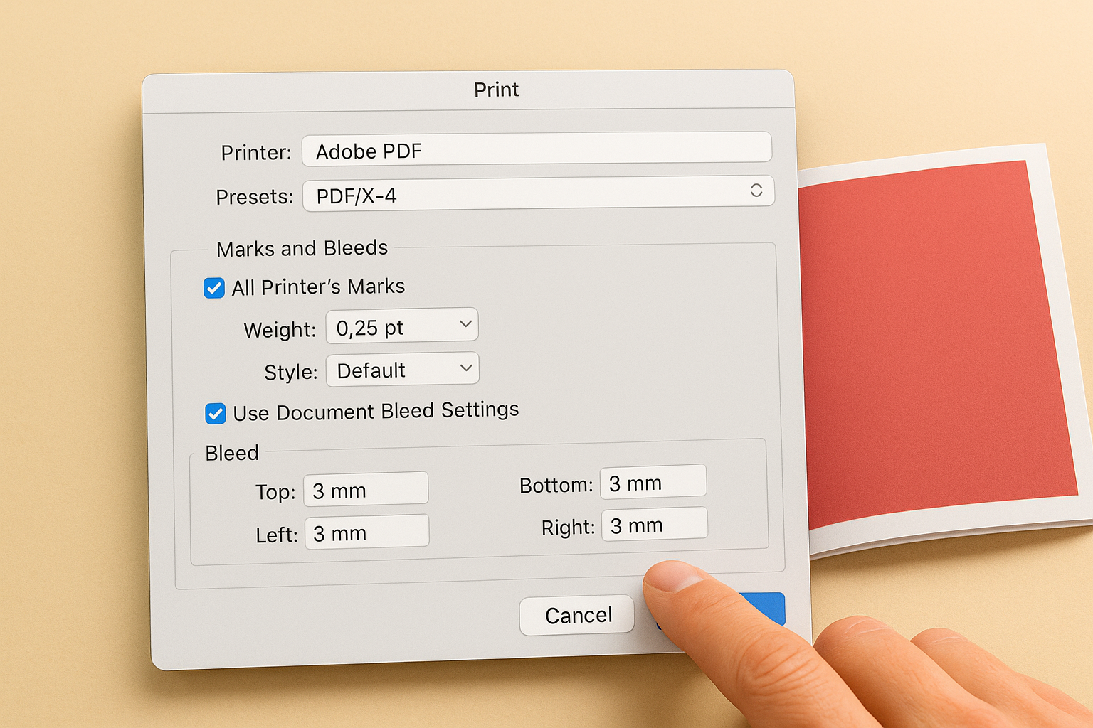 Select PDF export settings for print production