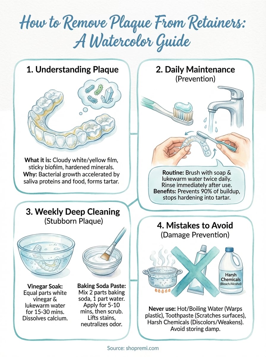 how to remove plaque from retainers infographic