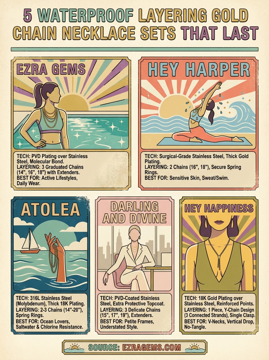 layering gold chain necklace waterproof infographic