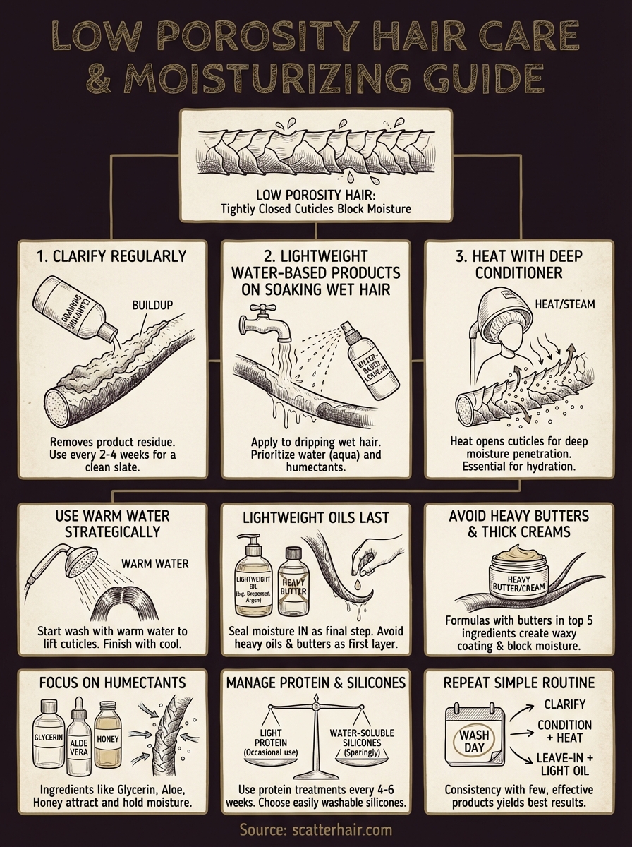 how to care for low porosity hair infographic