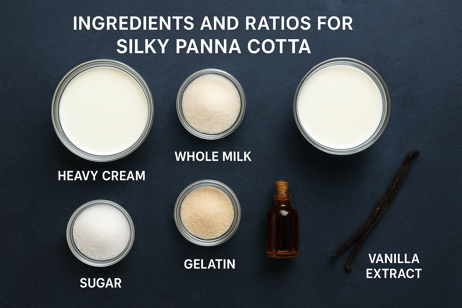 Ingredients and ratios for silky panna cotta