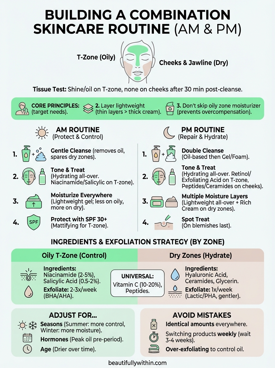 skincare routine for combination skin infographic