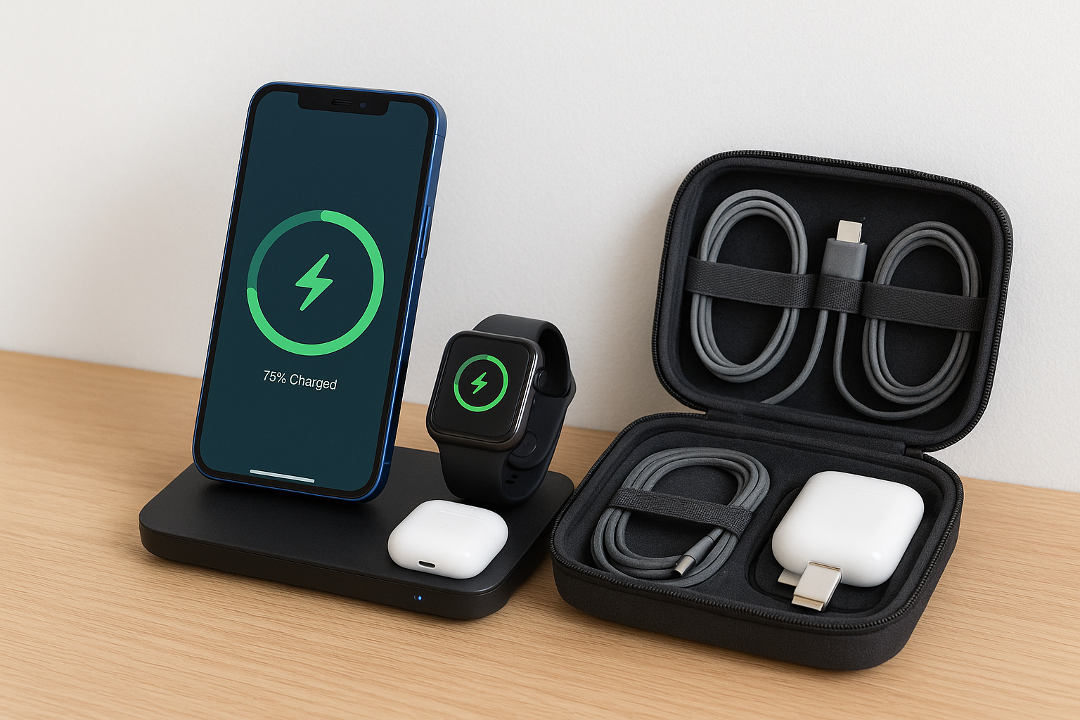 4. A wireless charging station and travel cable kit