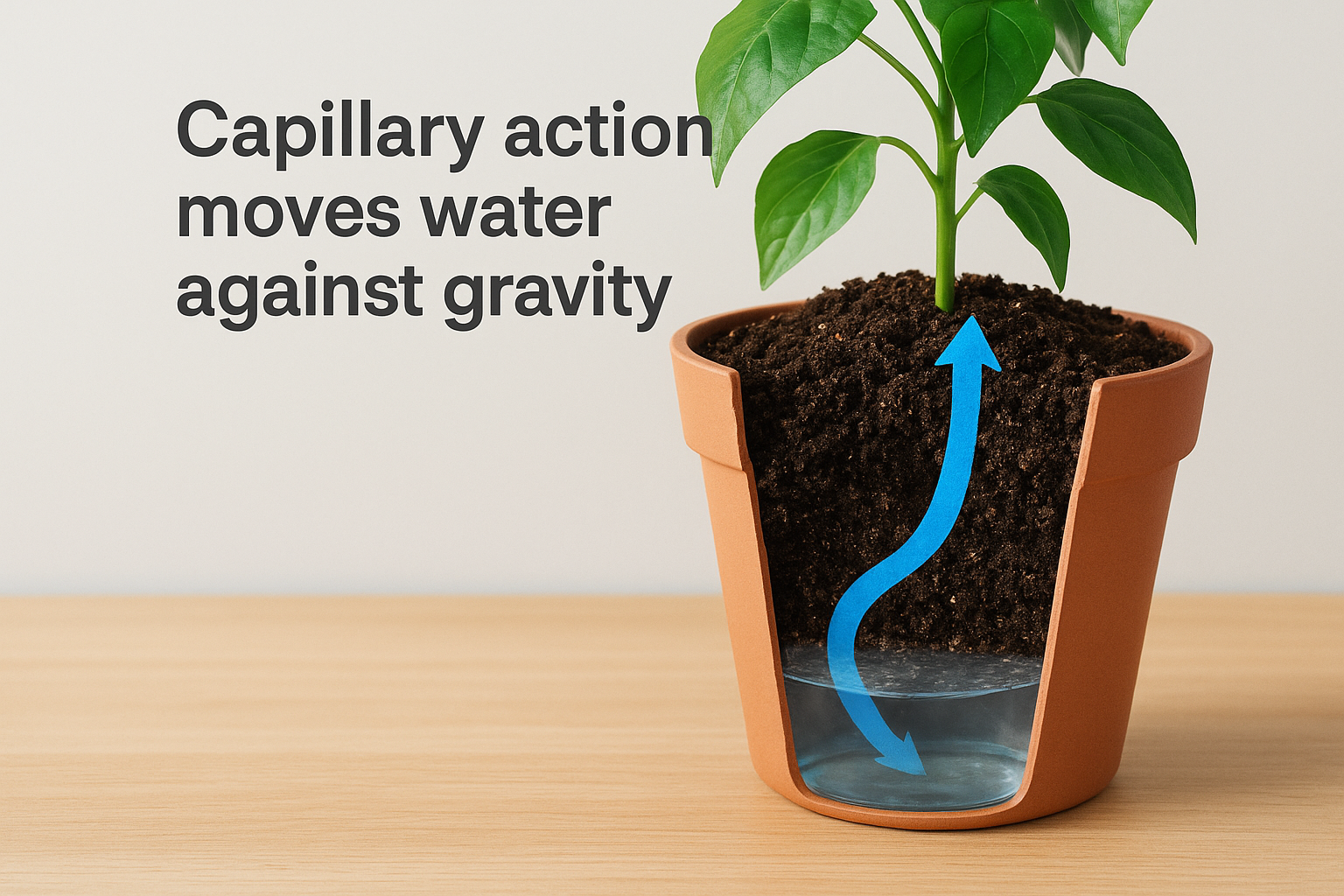 Capillary action moves water against gravity