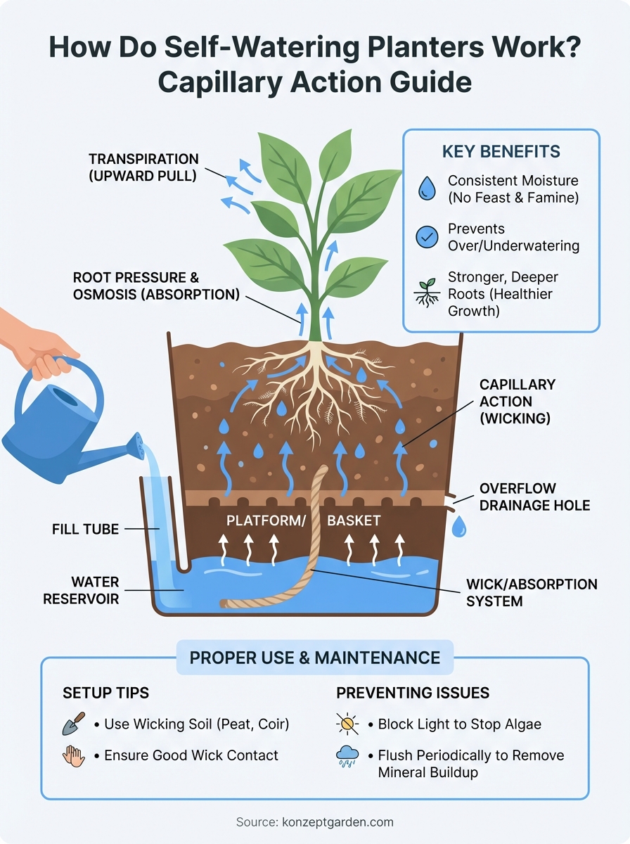 how do self watering planters work infographic