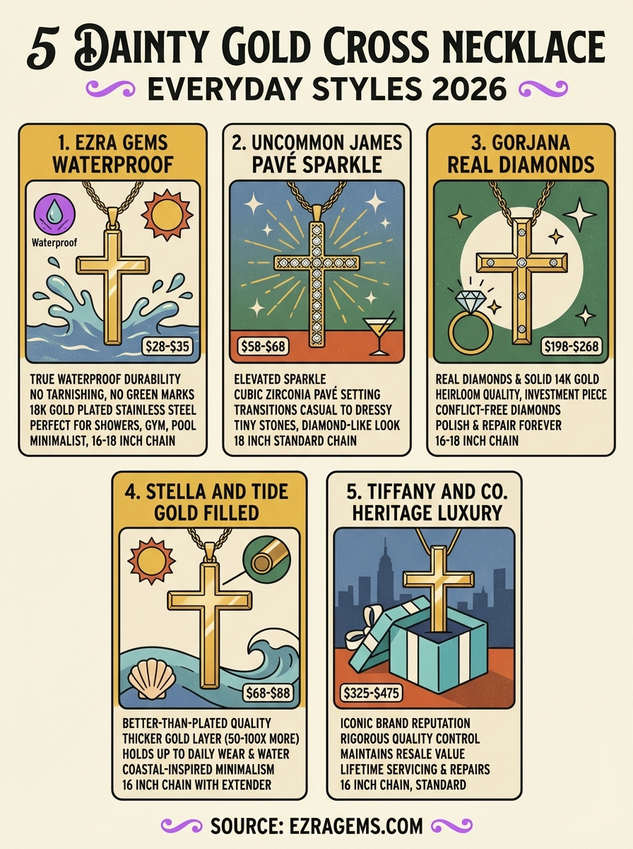 dainty gold cross necklace everyday infographic