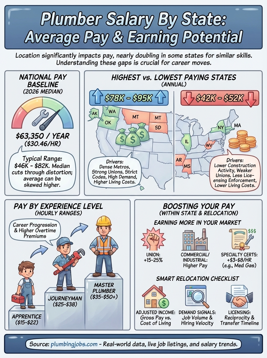 plumber salary by state infographic