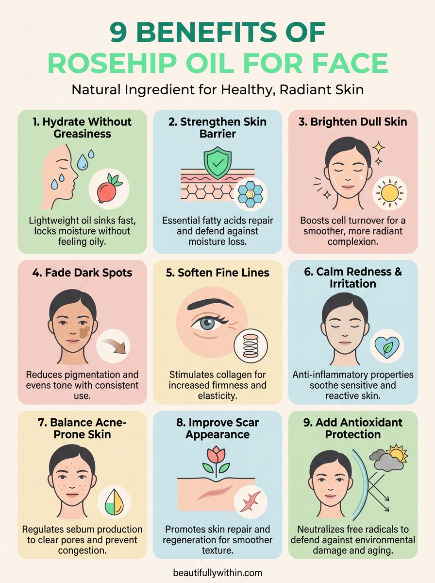 benefits of rosehip oil for face infographic