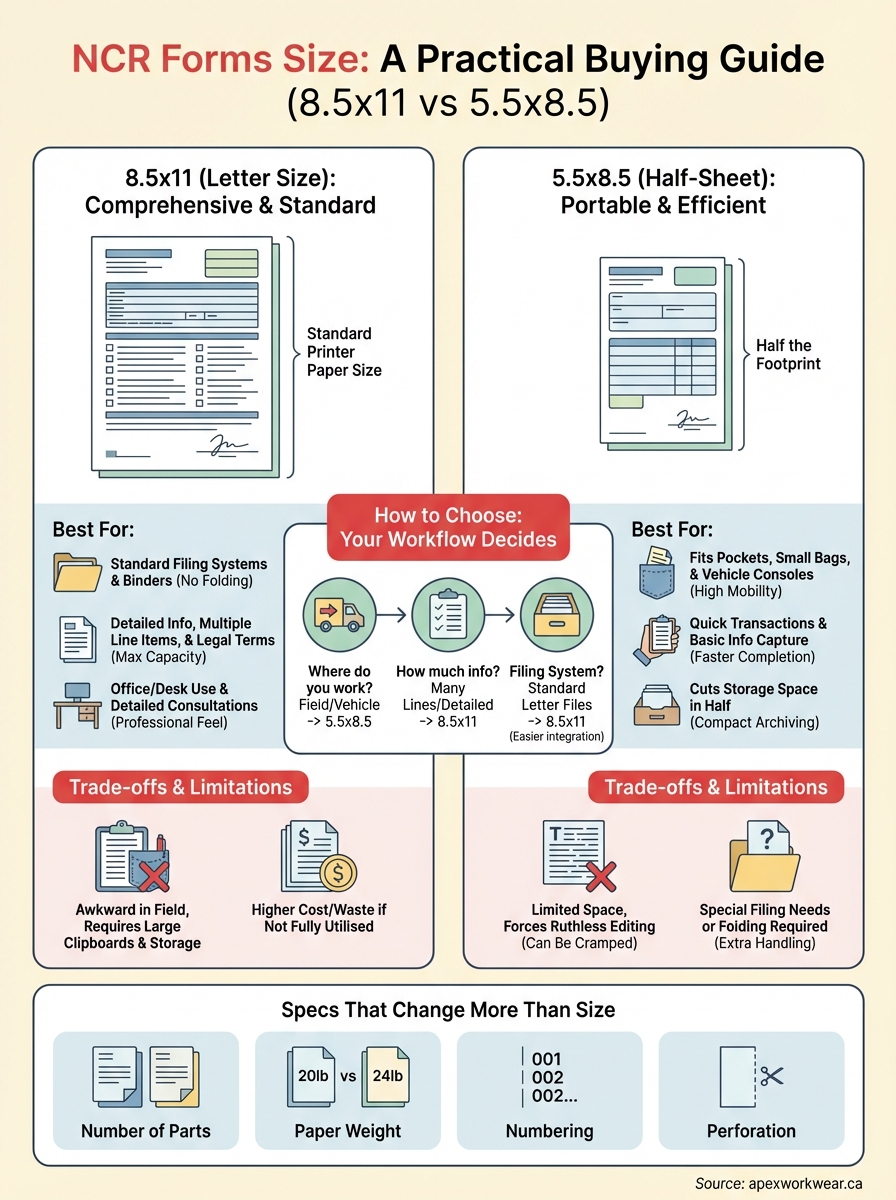 ncr forms size (8.5x11 vs 5.5x8.5) infographic