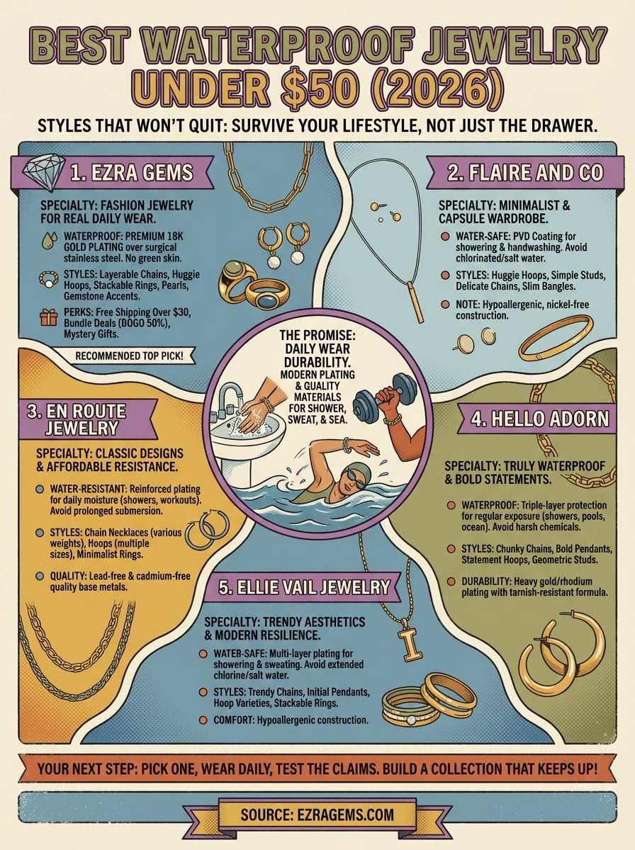 waterproof jewelry under $50 infographic