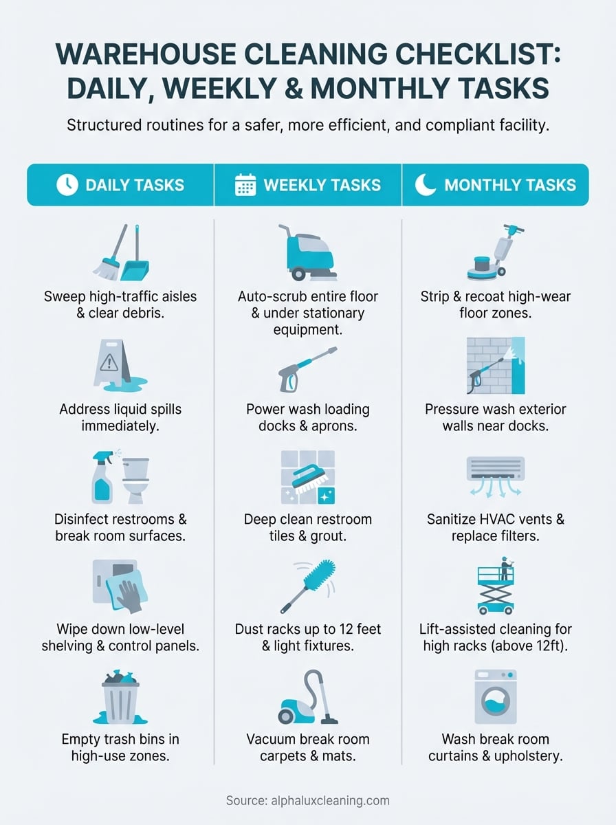 warehouse cleaning checklist infographic