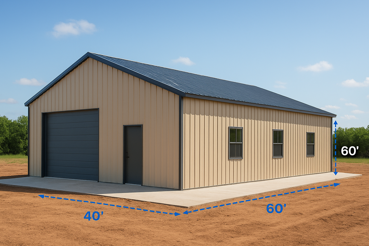 Select exterior dimensions and bay configuration