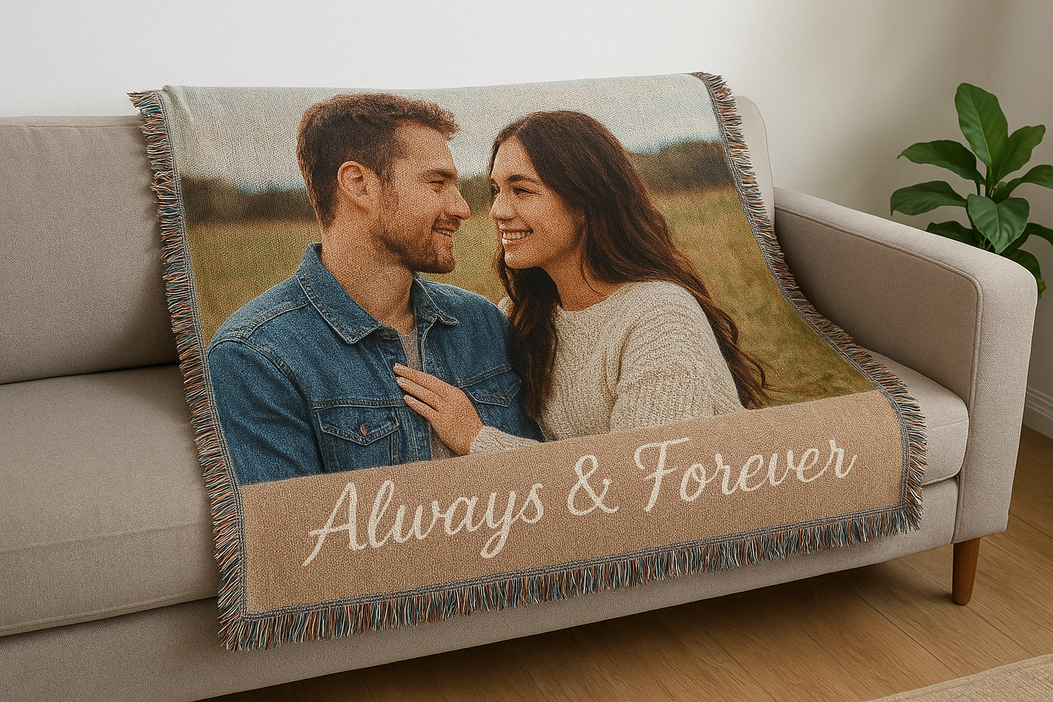 4. Woven photo blanket for the couch or bed