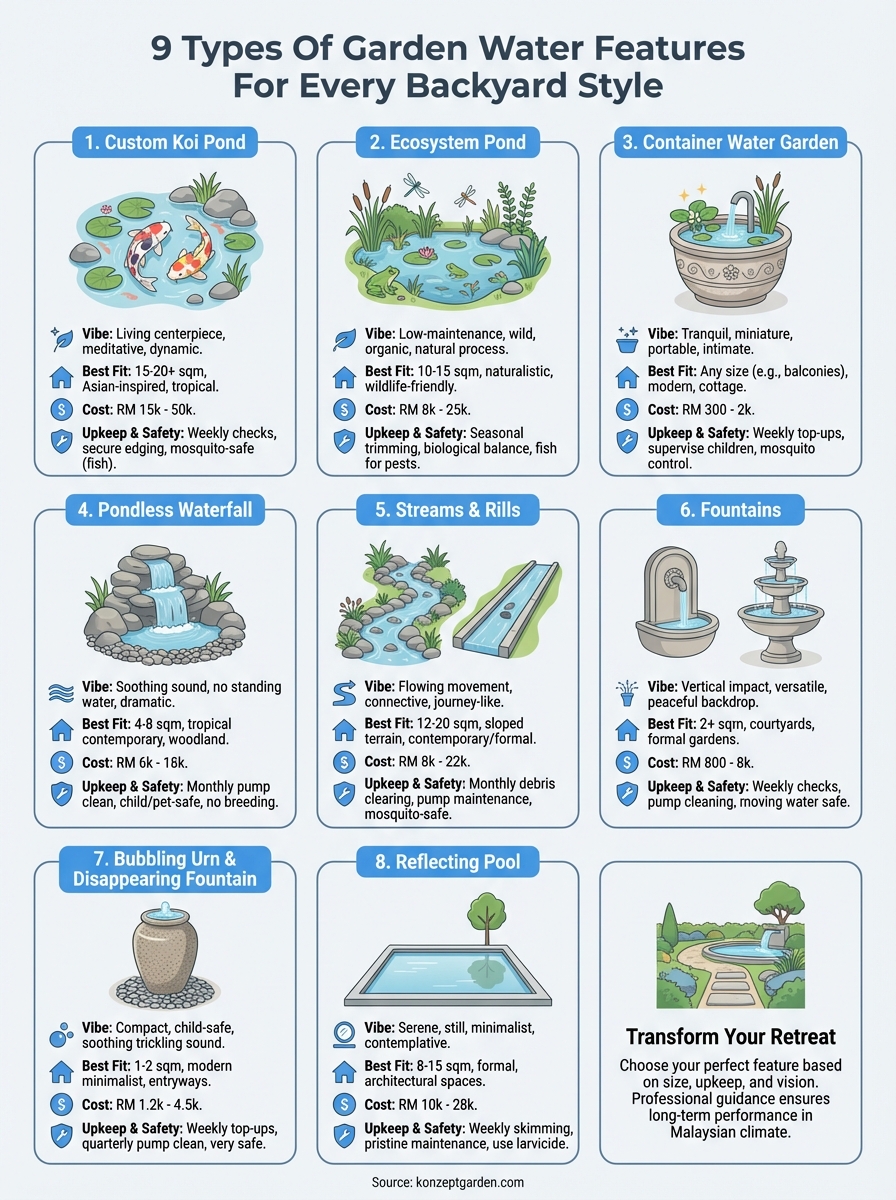 types of garden water features infographic