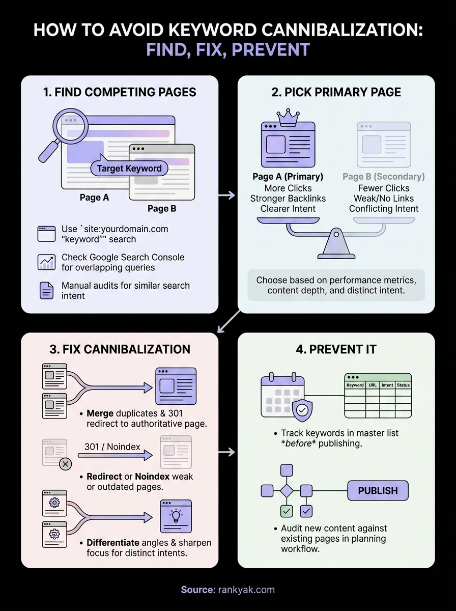how to avoid keyword cannibalization infographic