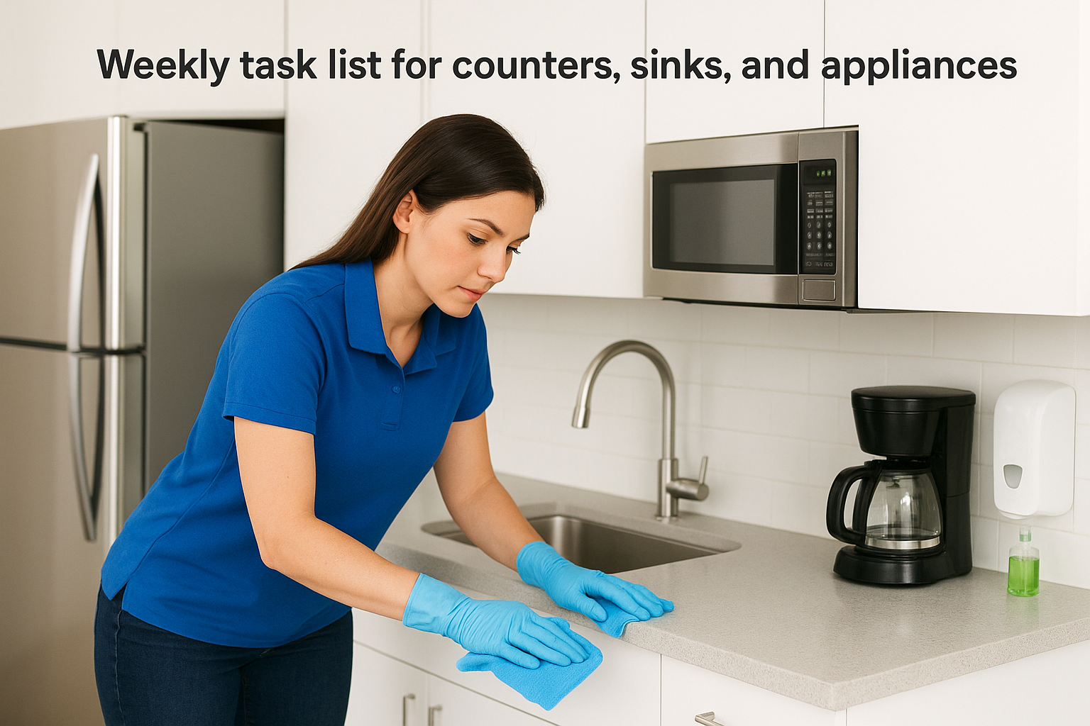 Weekly task list for counters, sinks, and appliances