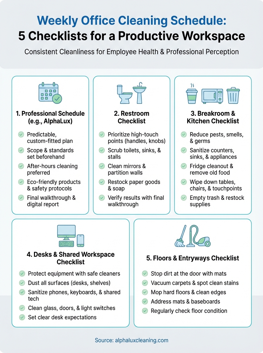 weekly office cleaning schedule infographic
