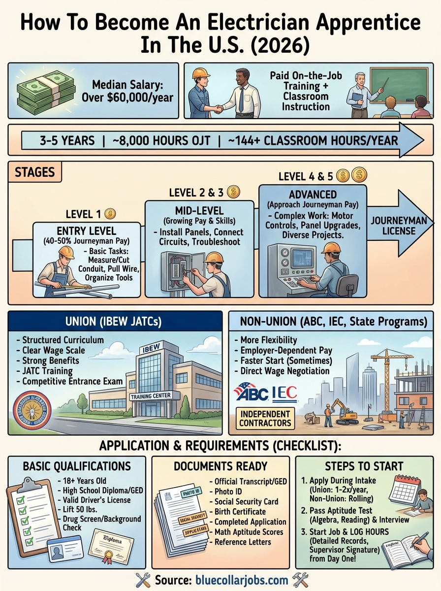 how to become an electrician apprentice infographic