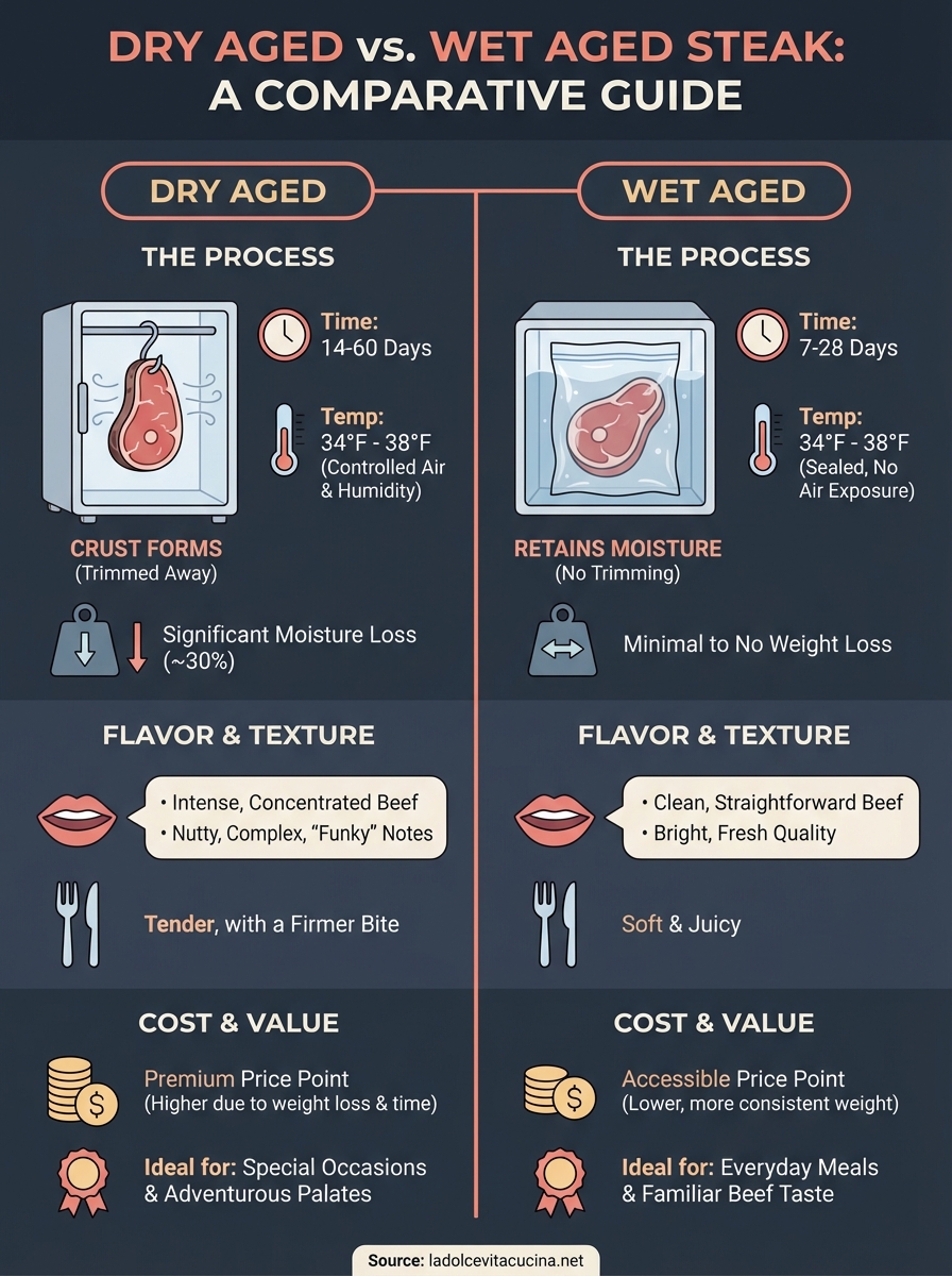 dry aged versus wet aged steak infographic