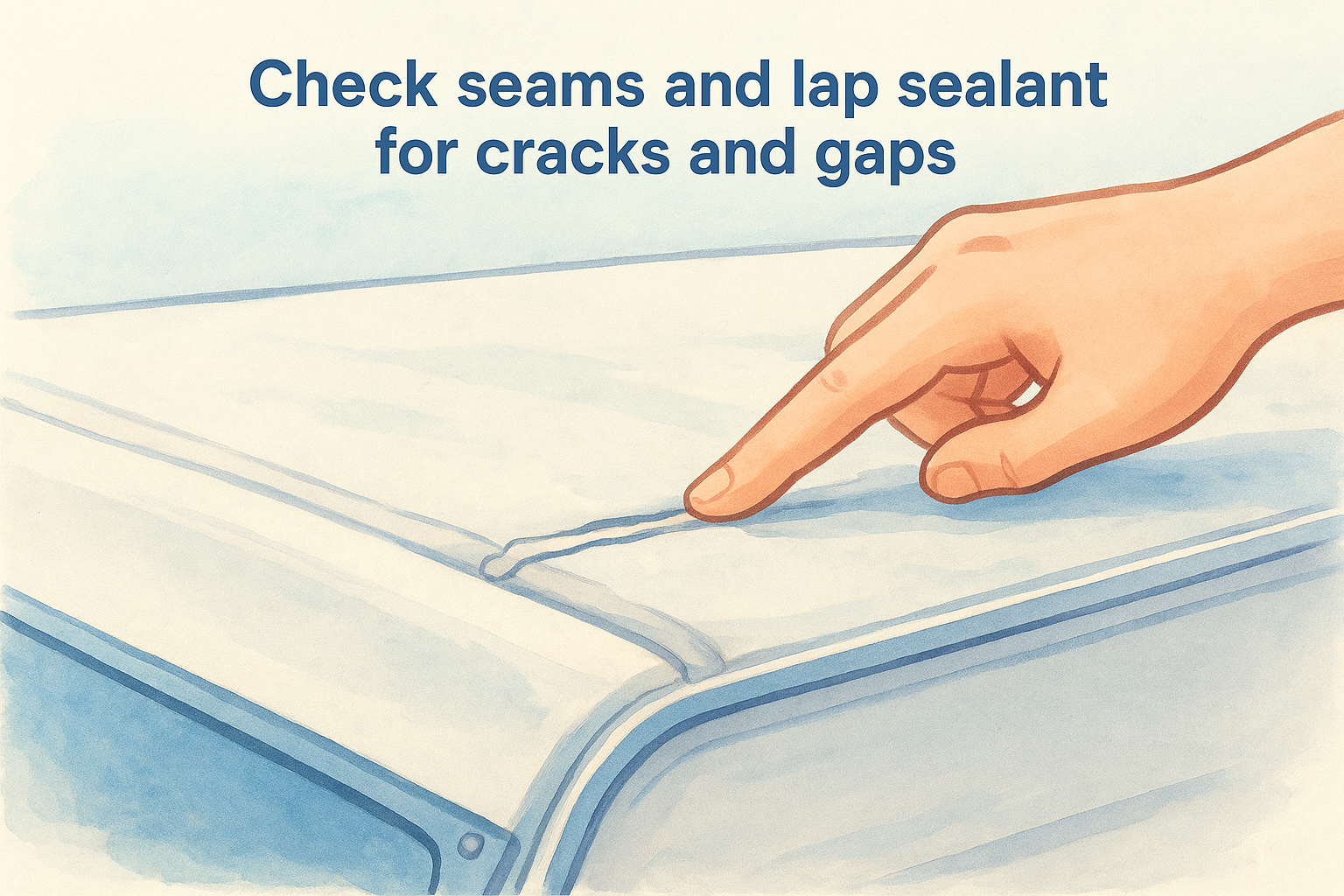 Check seams and lap sealant for cracks and gaps