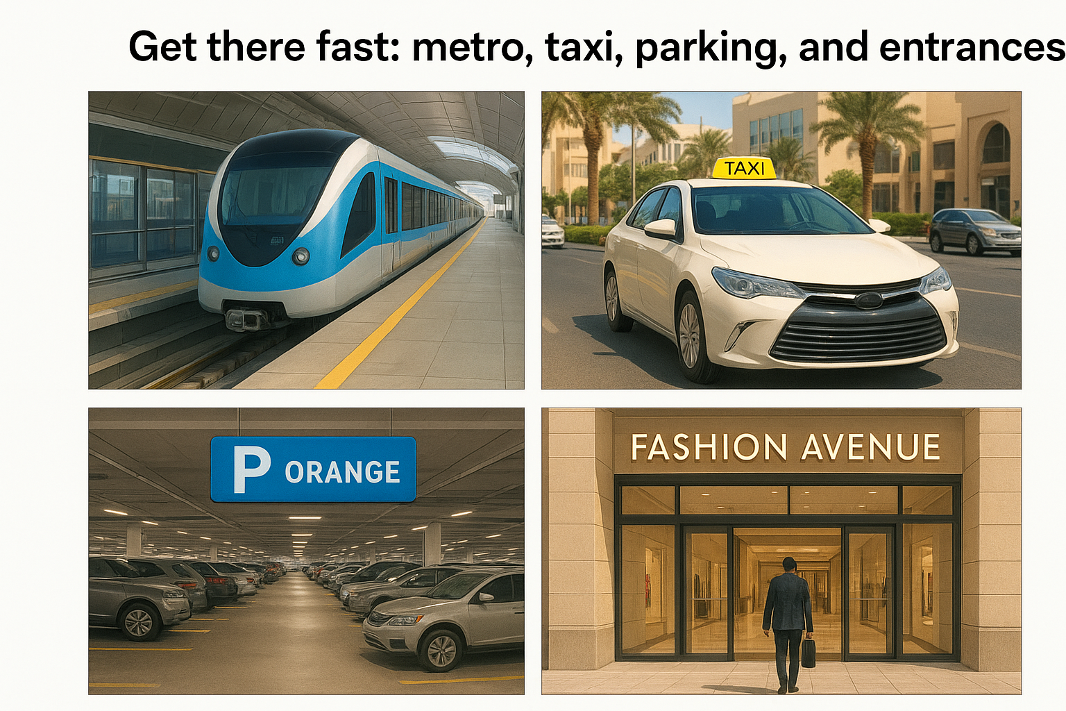 Get there fast: metro, taxi, parking, and entrances