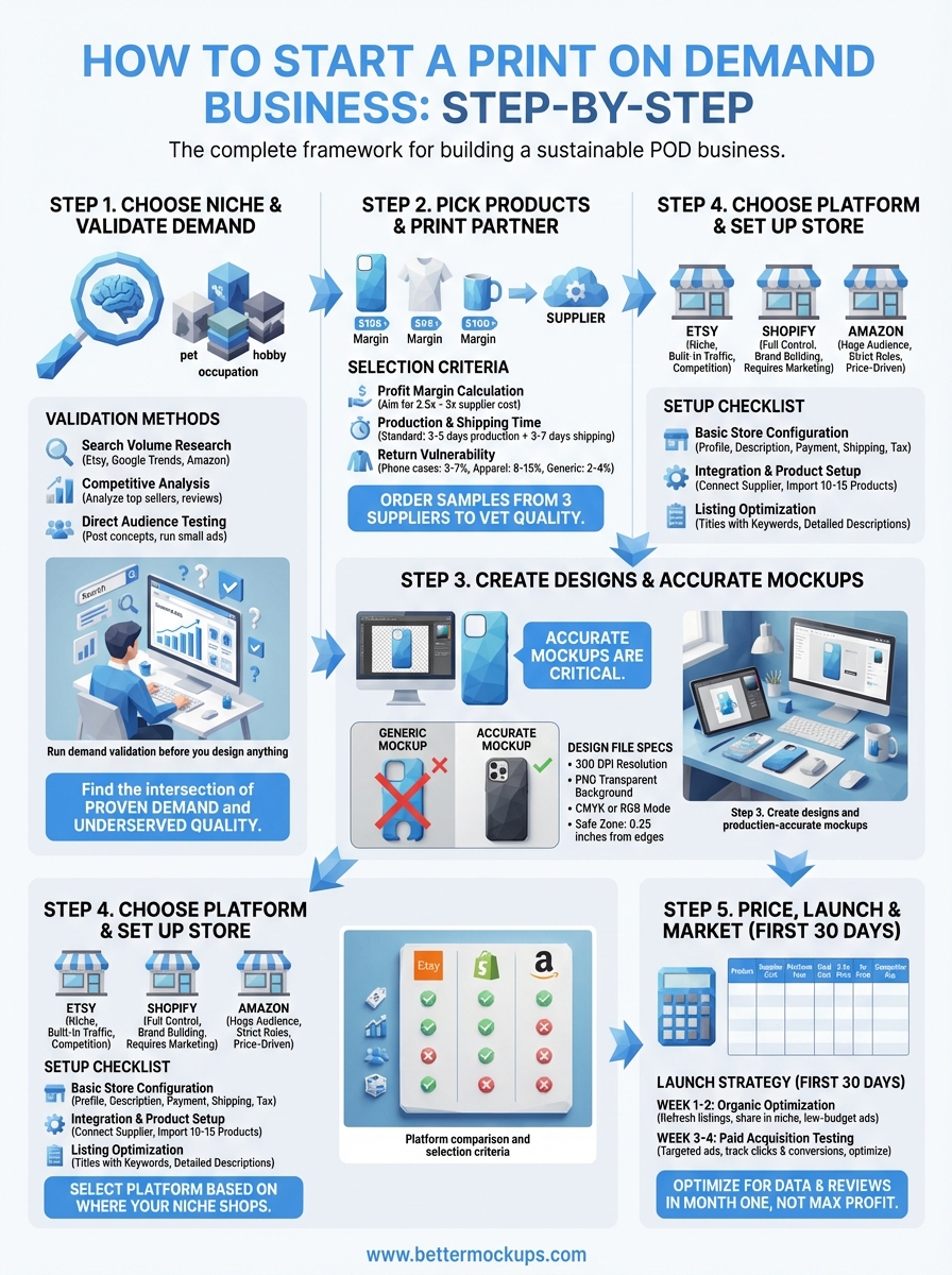 how to start a print on demand business infographic