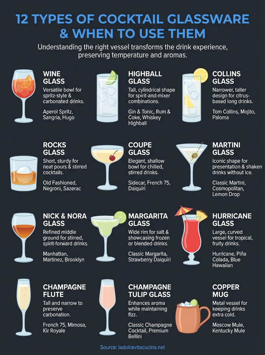 types of cocktail glassware infographic