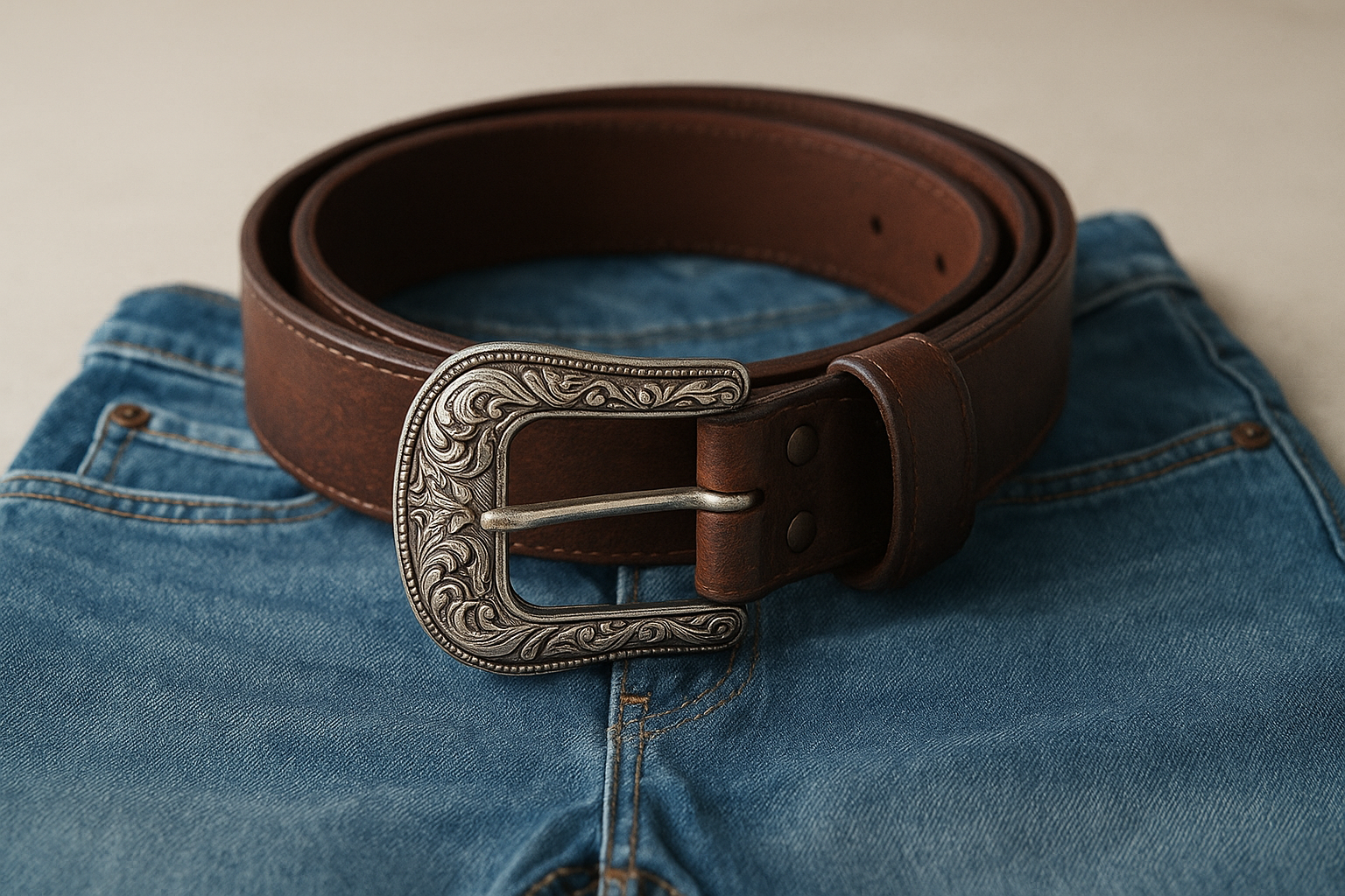 3. Ceinture western en cuir à boucle travaillée
