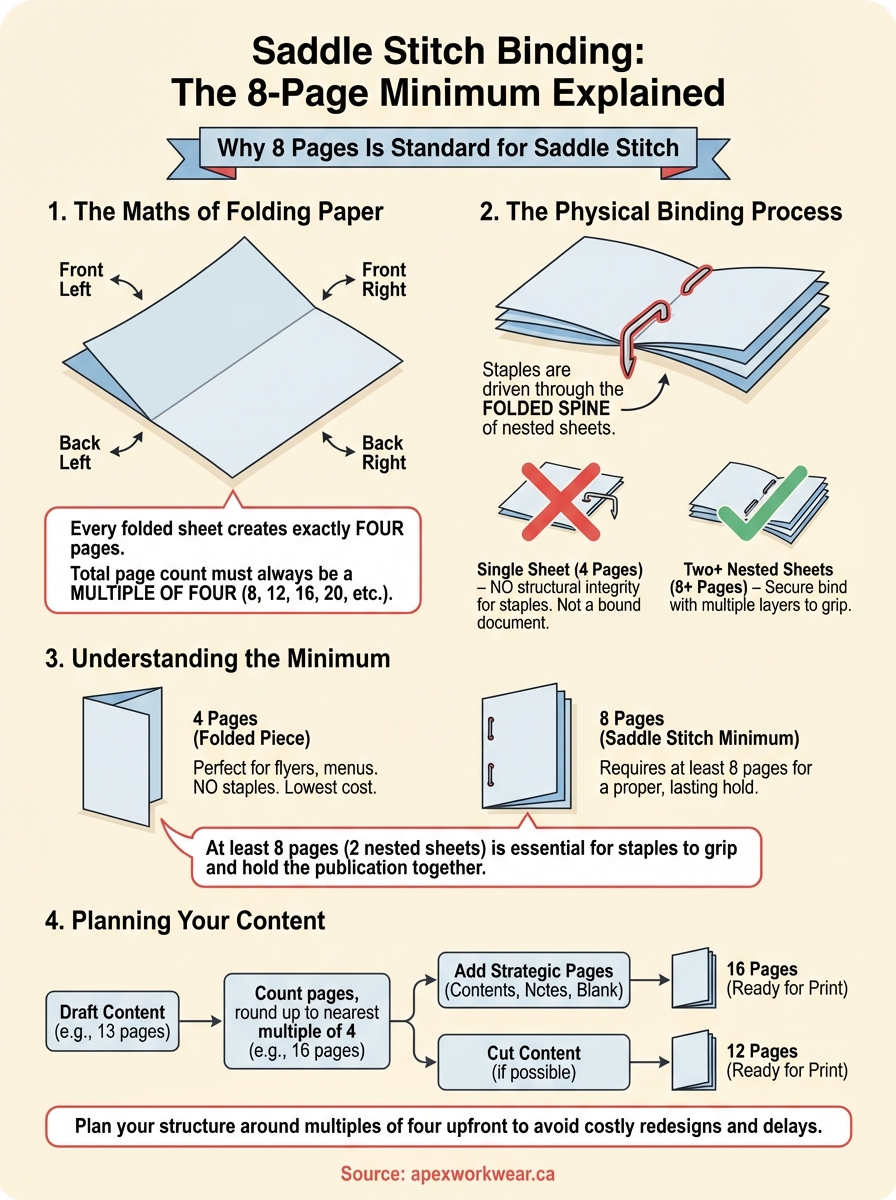 minimum pages for saddle stitch infographic