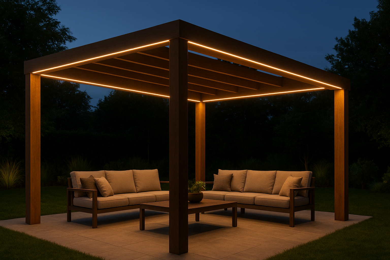 2. LED strip lights along beams