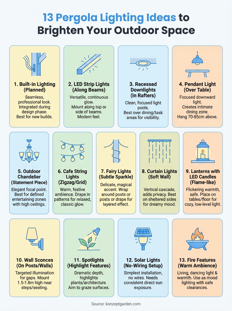 pergola lighting ideas infographic