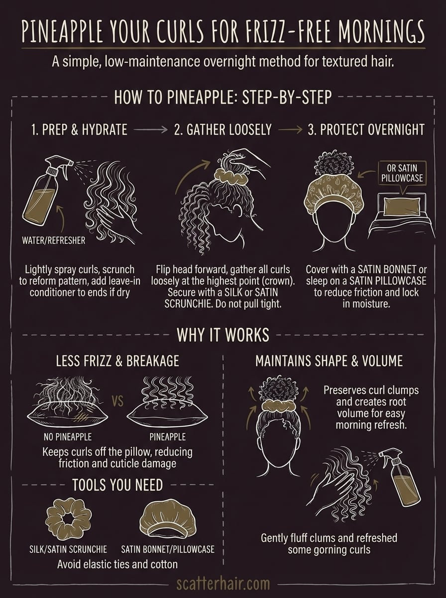 how to pineapple curly hair infographic