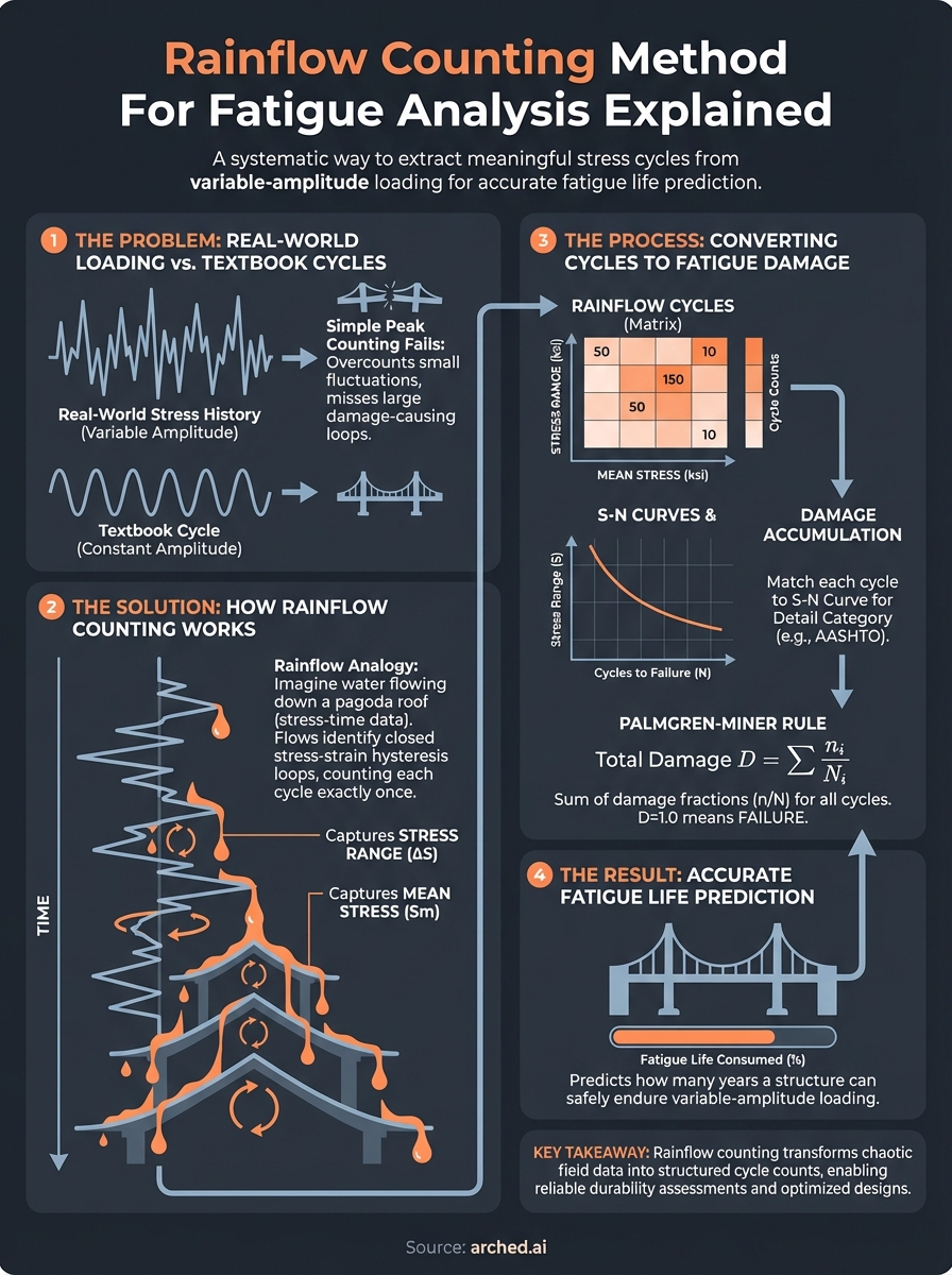 rainflow counting method for fatigue analysis infographic