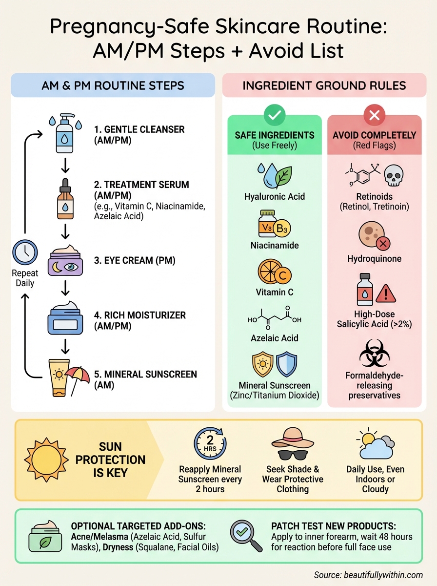 pregnancy-safe skincare routine infographic
