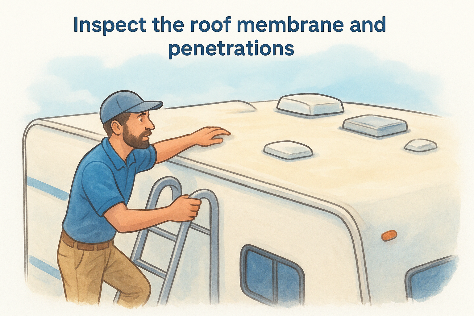 Inspect the roof membrane and penetrations